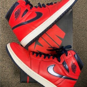 Jordan 1 Retro David Letterman- Men's Red and Navy Sneakers